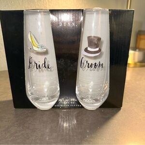 Rae Dunn groom & Bride champagne glasses set